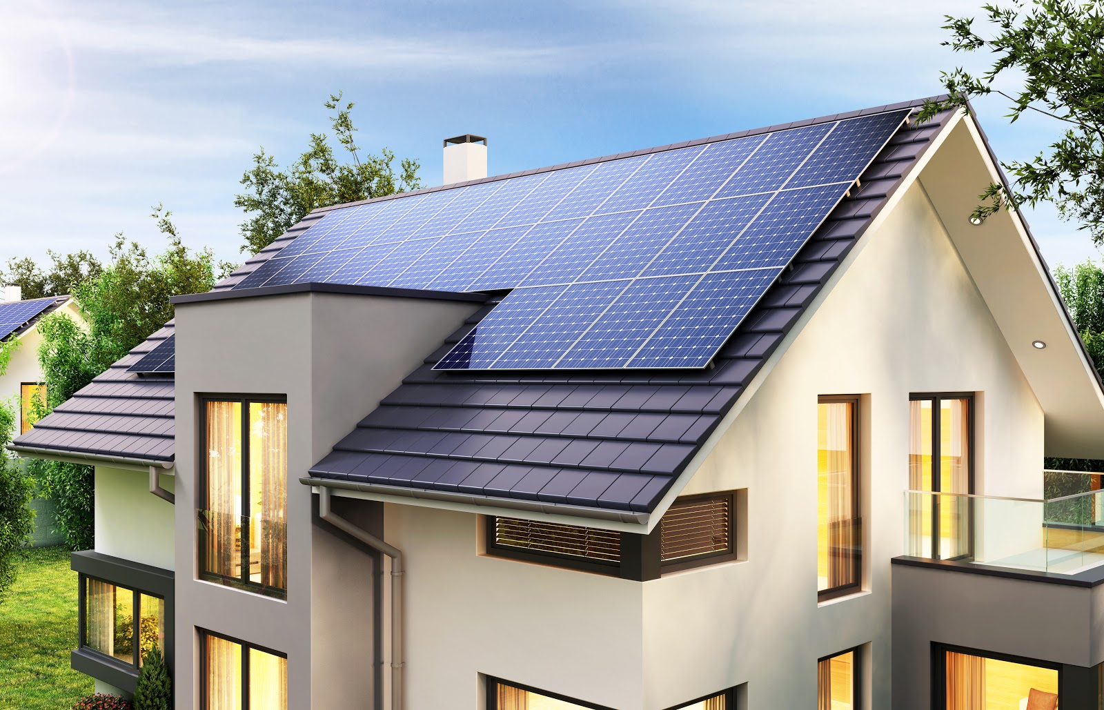 Contemporary house with solar panels for sustainable living